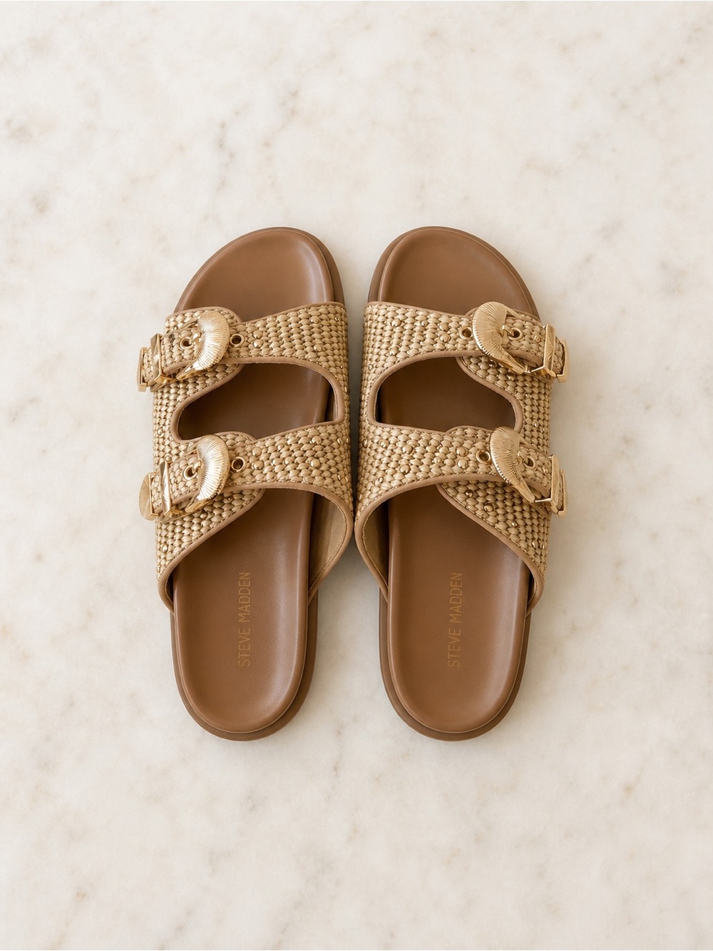 Steve Madden Raffia Sandals Size 7.5M Gold Buckle